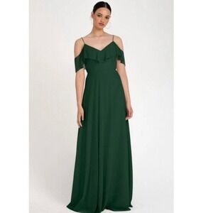 Jenny Yoo Mila Forest Green Flutter Sleeve Formal Gown Bridesmaid Dress - 8